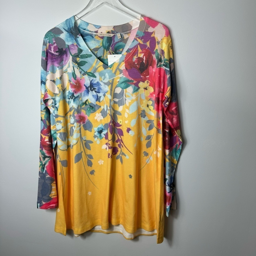 NWT Soft Surroundings Sweater Delphina Floral Tunic Top Size L 1851